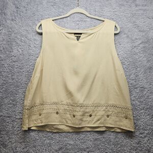 Vintage Sigrid Olsen Sport Womens Beige Tank XL Embroidered Buttons Neutral